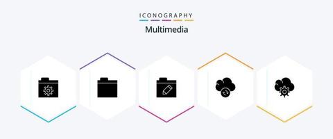 paquete de iconos multimedia de 25 glifos que incluye . . rebautizar. datos. nube vector