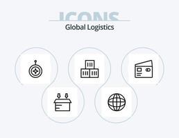 paquete de iconos de línea de logística global 5 diseño de iconos. logístico. autobús. blindaje. auto. mapa vector