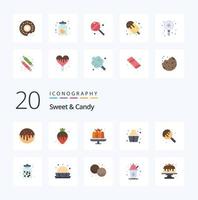 20 Sweet And Candy Flat Color icon Pack like donut soft serve strawberry fondue food sweets vector