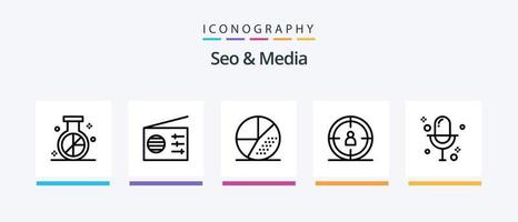 paquete de iconos seo y media line 5 que incluye recorte. medios de comunicación. buscar. álbum. reproductor multimedia. diseño de iconos creativos vector