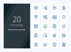 20 icono de color azul de conciencia mundial sobre el cáncer para la presentación vector