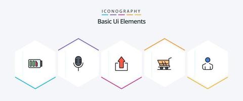 Basic Ui Elements 25 FilledLine icon pack including man. buy. arrow. shopping. cart vector