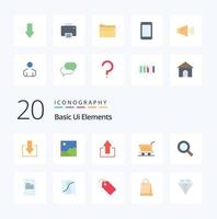 20 Basic Ui Elements Flat Color icon Pack like zoom magnifier arrows buy trolley vector