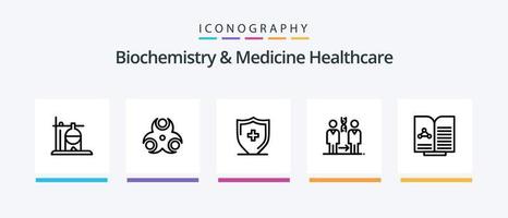 Biochemistry And Medicine Healthcare Line 5 Icon Pack Including tube. medical. dna. warining. health. Creative Icons Design vector