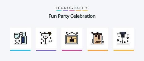 Party Line Filled 5 Icon Pack Including opened. corkscrew. party. bottle. disco. Creative Icons Design vector