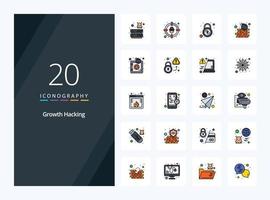 20 Hacking line Filled icon for presentation vector