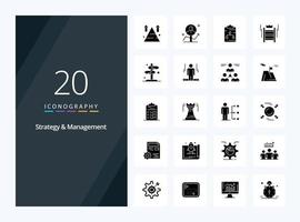 20 Strategy And Management Solid Glyph icon for presentation vector
