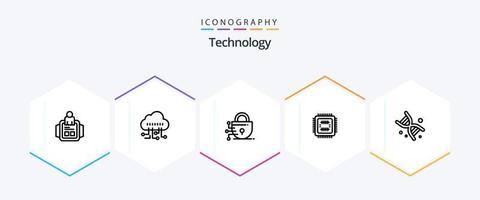 paquete de iconos de 25 líneas de tecnología que incluye tecnología. ADN cerrar con llave. biografía tecnología vector