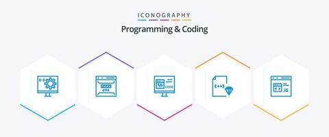 Programación y codificación de 25 paquetes de iconos azules, incluido el desarrollo. codificación. página. desarrollo. codificación vector