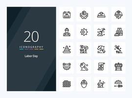 20 icono de contorno del día del trabajo para la presentación vector