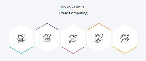 paquete de iconos de 25 líneas de computación en la nube que incluye correo. computadora. mensaje. charlar vector