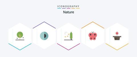 paquete de iconos planos de la naturaleza 25 que incluye maceta. flor. naturaleza. naturaleza. mariposa vector