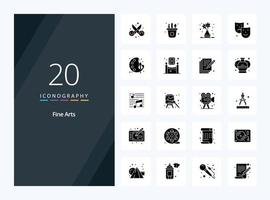 20 iconos de glifo sólido de bellas artes para presentación vector