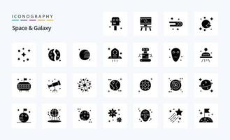 25 Space And Galaxy Solid Glyph icon pack vector