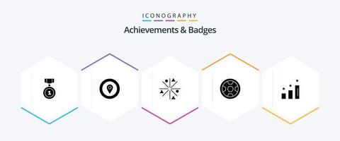 Achievements and Badges 25 Glyph icon pack including analysis. wreath. achievement. football. achievement vector
