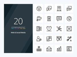 20 Web And Social Media Outline icon for presentation vector