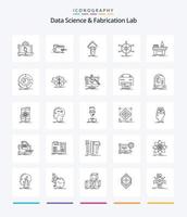 paquete de iconos de contorno de laboratorio de fabricación y ciencia de datos creativos 25, como información. datos. tecnología pruebas. estudiar vector