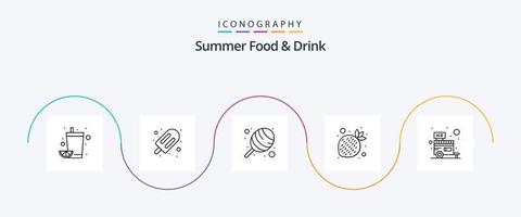 Summer Food and Drink Line 5 Icon Pack Including stall. cream. candy. shop. healthy vector