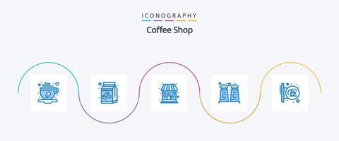 Coffee Shop Blue 5 Icon Pack Including shop. coffee. cafe. board. cinnamon coffee vector