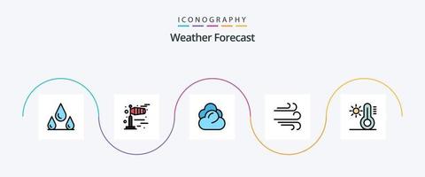 paquete de iconos de 5 planos llenos de línea meteorológica que incluye . temperatura. servidor. sol. viento vector