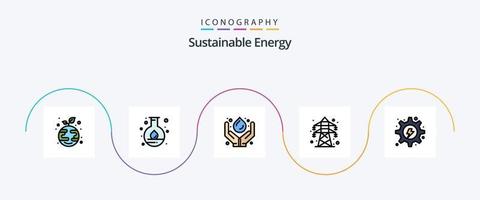 paquete de iconos de 5 planos llenos de línea de energía sostenible que incluye electricidad. transmisión. cuidado. energía. renovable vector