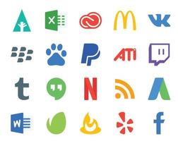 20 Social Media Icon Pack Including word rss baidu netflix tumblr vector