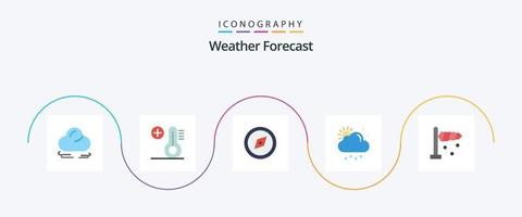 Paquete de 5 íconos de clima plano que incluye. viento. GPS. dirección. sol vector