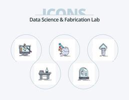 Data Science And Fabrication Lab Line Filled Icon Pack 5 Icon Design. electronics. blueprint. model. testing. study vector