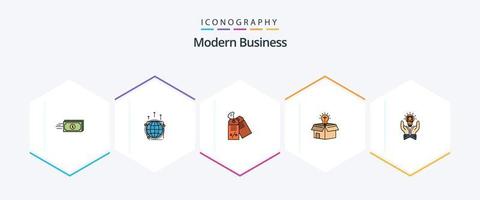 paquete de iconos de 25 líneas completas de negocios modernos que incluye idea. caja. conexión. venta. negocio vector