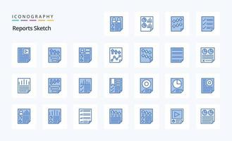 25 Reports Sketch Blue icon pack vector