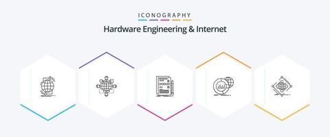 paquete de iconos de 25 líneas de ingeniería de hardware e Internet que incluye datos. grande. operación. sistema. diseño vector