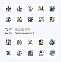 20 Talent Management Line Filled Color icon Pack like processing user hand glow idea vector