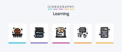 la línea de aprendizaje llenó el paquete de 5 iconos, incluido el libro. grado. en línea. otorgar. aprendiendo. diseño de iconos creativos vector