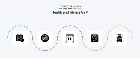 Gym Glyph 5 Icon Pack Including bottle. gym. fitness. wellness. scale vector