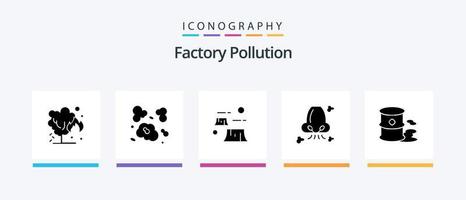 Factory Pollution Glyph 5 Icon Pack Including pollution. health. factory. breathe. environment. Creative Icons Design vector