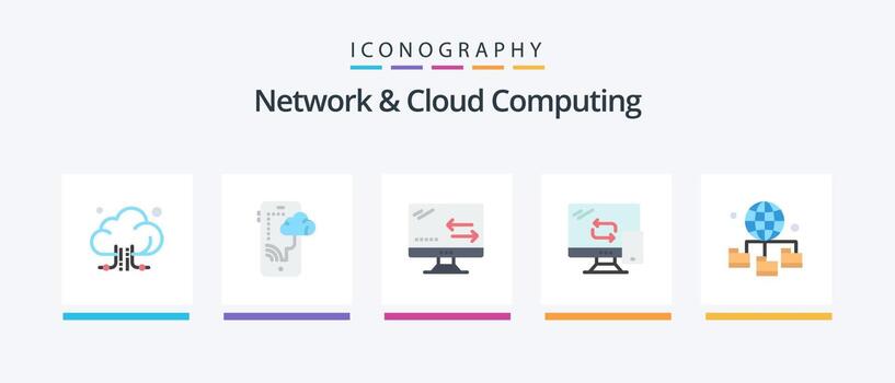 Network And Cloud Computing Flat 5 Icon Pack Including connection. transfer. cloud. networking. computing. Creative Icons Design vector