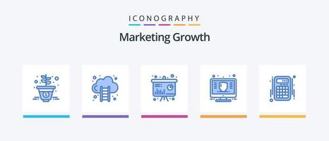 paquete de iconos azul 5 de crecimiento de marketing que incluye calculadora. dinero. cuadro. marketing. finanzas. diseño de iconos creativos vector