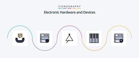 paquete de iconos de 5 planos llenos de línea de dispositivos que incluye búsqueda. sonido. música. piano. teclado vector