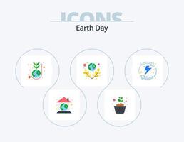 paquete de iconos planos del día de la tierra 5 diseño de iconos. ahorrar. verde. suelo. tierra. planta vector