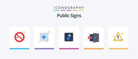 paquete de iconos planos de 5 señales públicas que incluye advertencia. alerta. abajo. afuera. salida. diseño de iconos creativos vector