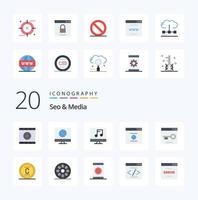 20 Seo  Media Flat Color icon Pack like media engine audio website browser vector