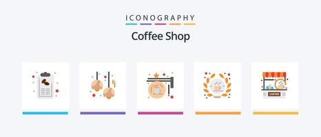 paquete de iconos flat 5 de cafetería que incluye tienda. barista lámparas firmar. colgante. diseño de iconos creativos vector