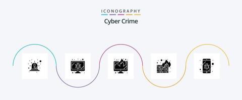 Cyber Crime Glyph 5 Icon Pack Including bug. security. security. firewall. data vector