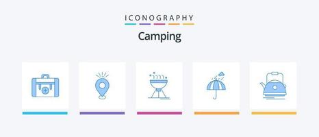 Camping Blue 5 Icon Pack Including safety. camping. holiday. umbrella. food. Creative Icons Design vector