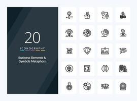 20 Business Elements And Symbols Metaphors Outline icon for presentation vector