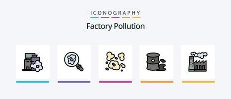 la línea de contaminación de la fábrica llenó un paquete de 5 íconos que incluye basura. vertedero. daño. contaminación. buscar. diseño de iconos creativos vector