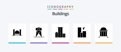 paquete de iconos de glifo 5 de edificios que incluye la luna. ciudad. torre. residencias familia. diseño de iconos creativos vector