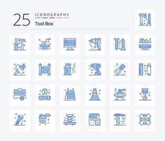 paquete de iconos de herramientas de 25 colores azules, incluida la construcción. pegador. arquitectura. perforador. planificación vector