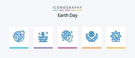 Earth Day Blue 5 Icon Pack Including setting. earth. ecology. earth. protect. Creative Icons Design vector