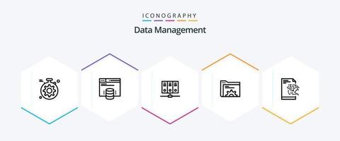 paquete de iconos de 25 líneas de gestión de datos que incluye datos. servidor base de datos. Marco principal vector